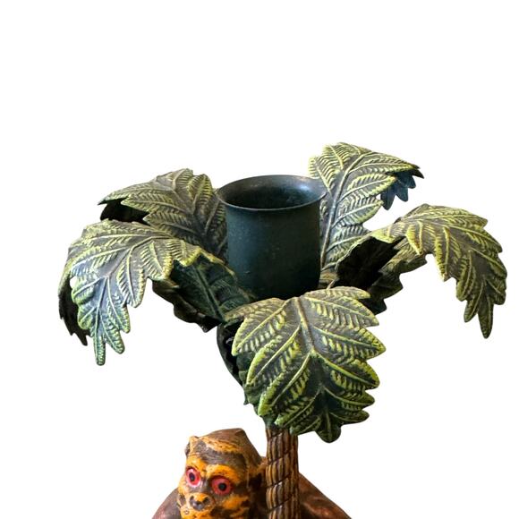 Vintage Metal Petites Choses Tropical Monkey Palm Tree Candle Holder Candlestick - Picture 3 of 6